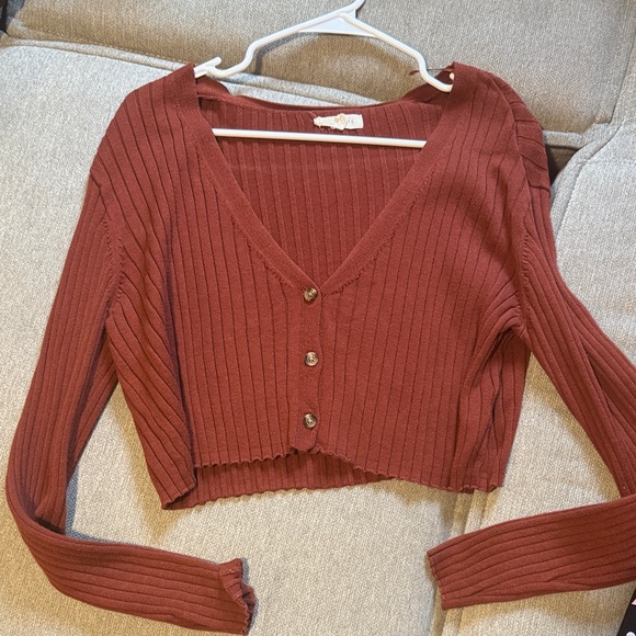La Hearts Sweaters - Women's Ribbed Button-Up Cardigan - Rust